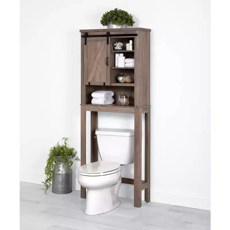 Meuble de rangement pour WC gris avec porte de grange