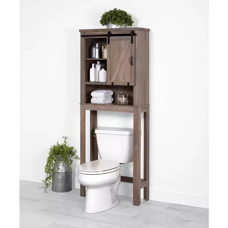 Meuble de rangement pour WC gris avec porte de grange