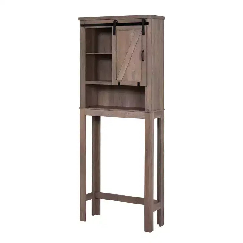 Meuble de rangement pour WC gris avec porte de grange