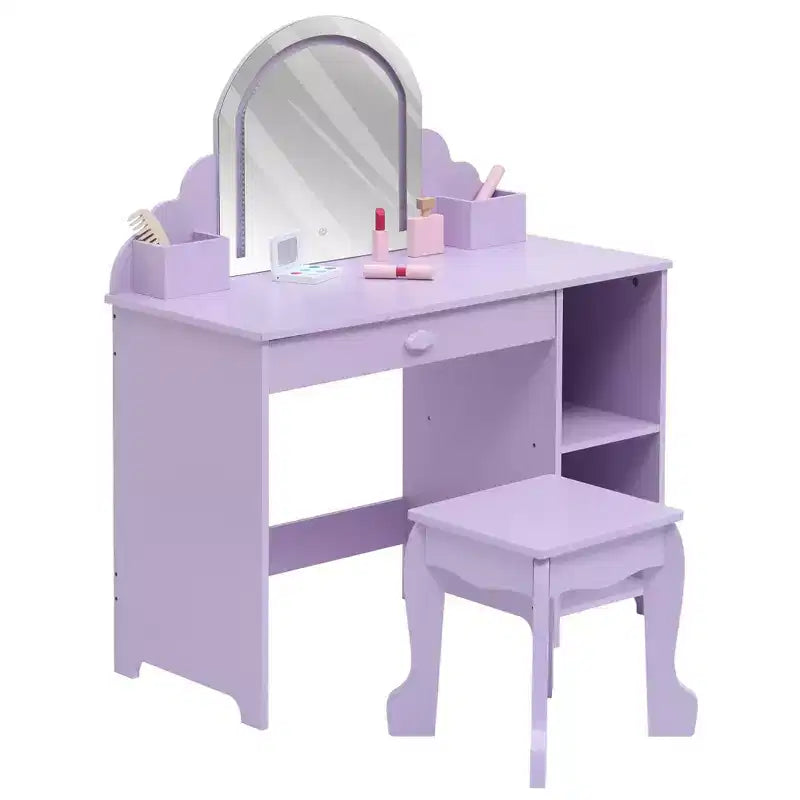 Coiffeuse pour enfants avec miroir lumineux et tabouret, coiffeuse pour petites filles avec lumière LED réglable
