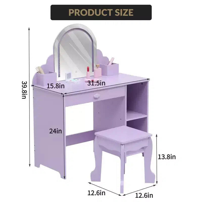 Coiffeuse pour enfants avec miroir lumineux et tabouret, coiffeuse pour petites filles avec lumière LED réglable