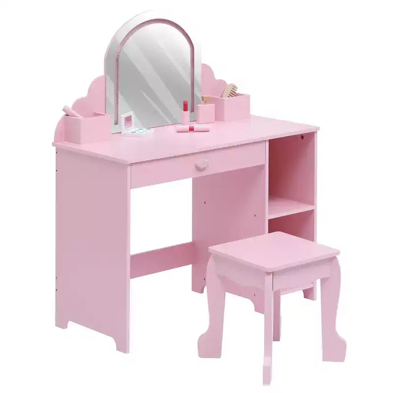 Coiffeuse pour enfants avec miroir lumineux et tabouret, coiffeuse pour petites filles avec lumière LED réglable