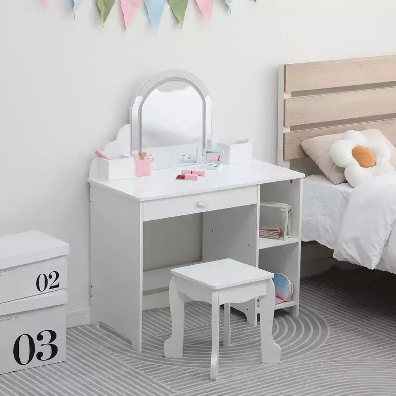 Coiffeuse pour enfants avec miroir lumineux et tabouret, coiffeuse pour petites filles avec lumière LED réglable