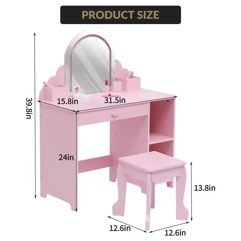Coiffeuse pour enfants avec miroir lumineux et tabouret, coiffeuse pour petites filles avec lumière LED réglable