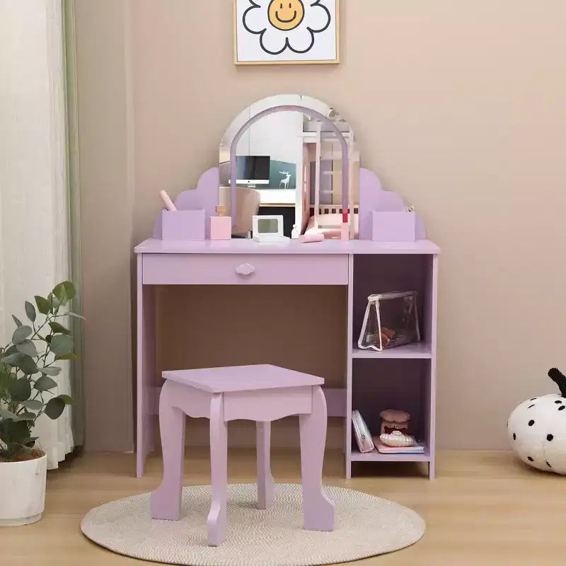 Coiffeuse pour enfants avec miroir lumineux et tabouret, coiffeuse pour petites filles avec lumière LED réglable