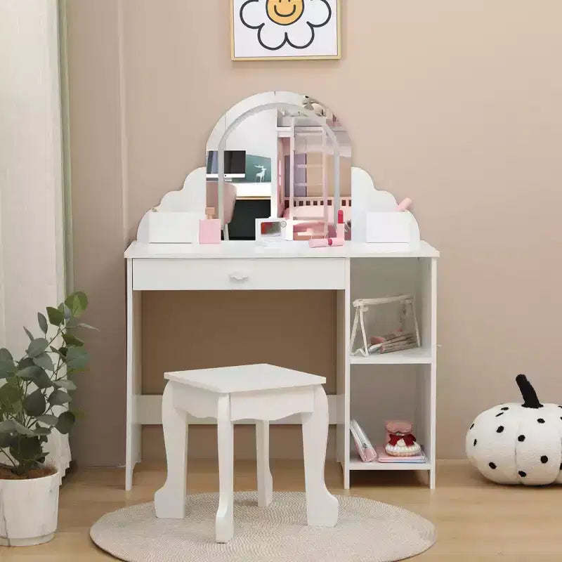Coiffeuse pour enfants avec miroir lumineux et tabouret, coiffeuse pour petites filles avec lumière LED réglable