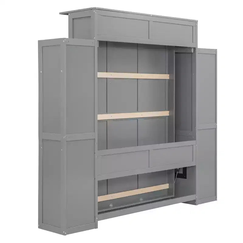 Lit avec étagères de rangement et lumières LED, armoire lit escamotable