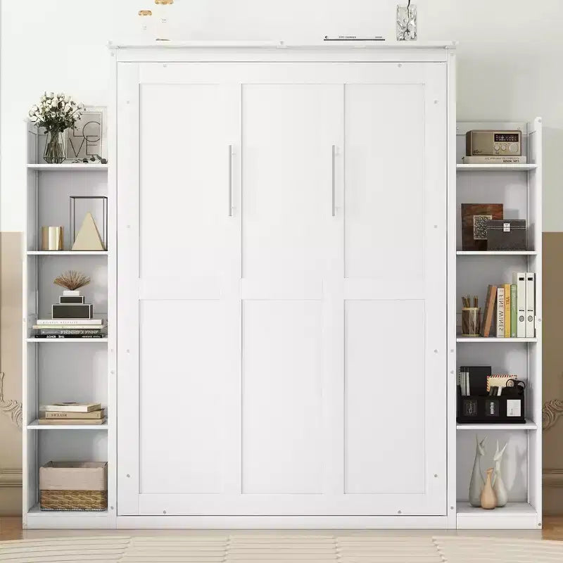 Lit avec étagères de rangement et lumières LED, armoire lit escamotable