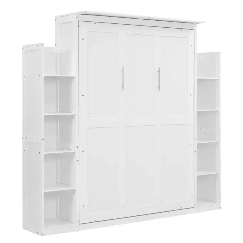 Lit avec étagères de rangement et lumières LED, armoire lit escamotable