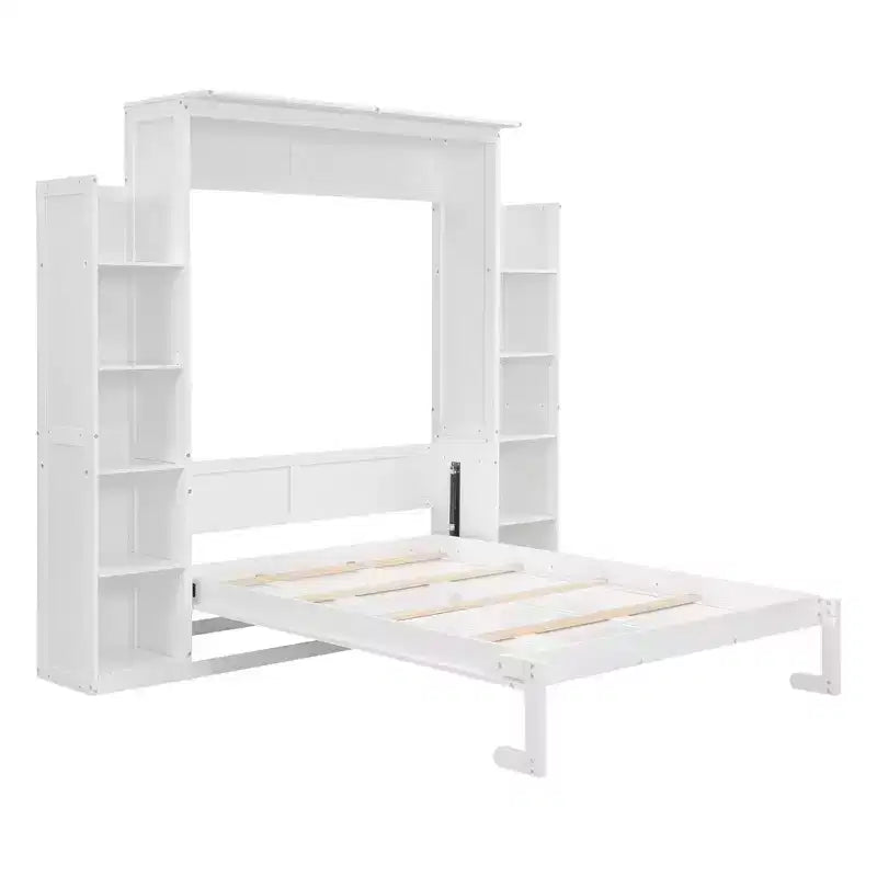 Lit avec étagères de rangement et lumières LED, armoire lit escamotable