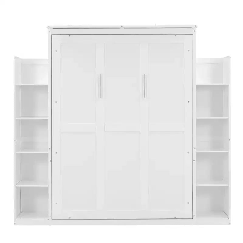 Lit avec étagères de rangement et lumières LED, armoire lit escamotable