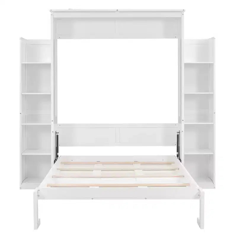 Lit avec étagères de rangement et lumières LED, armoire lit escamotable