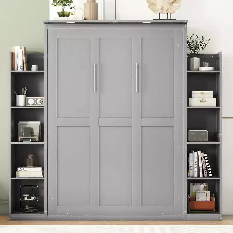 Lit avec étagères de rangement et lumières LED, armoire lit escamotable