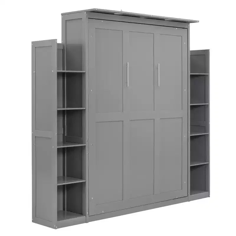 Lit avec étagères de rangement et lumières LED, armoire lit escamotable