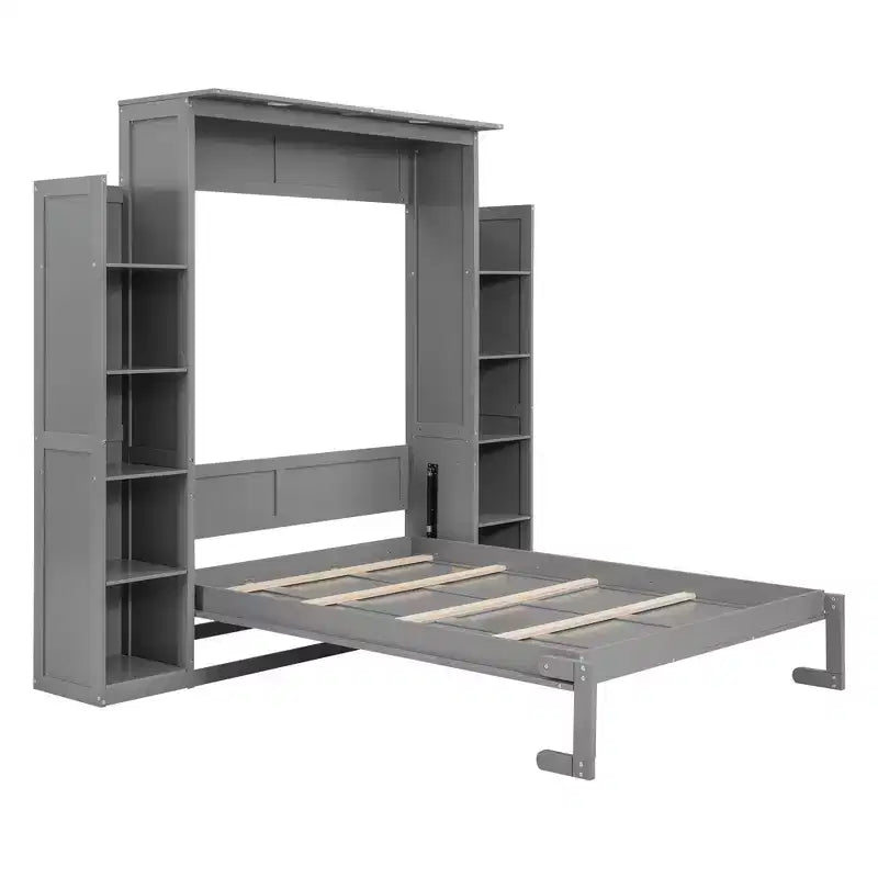 Lit avec étagères de rangement et lumières LED, armoire lit escamotable