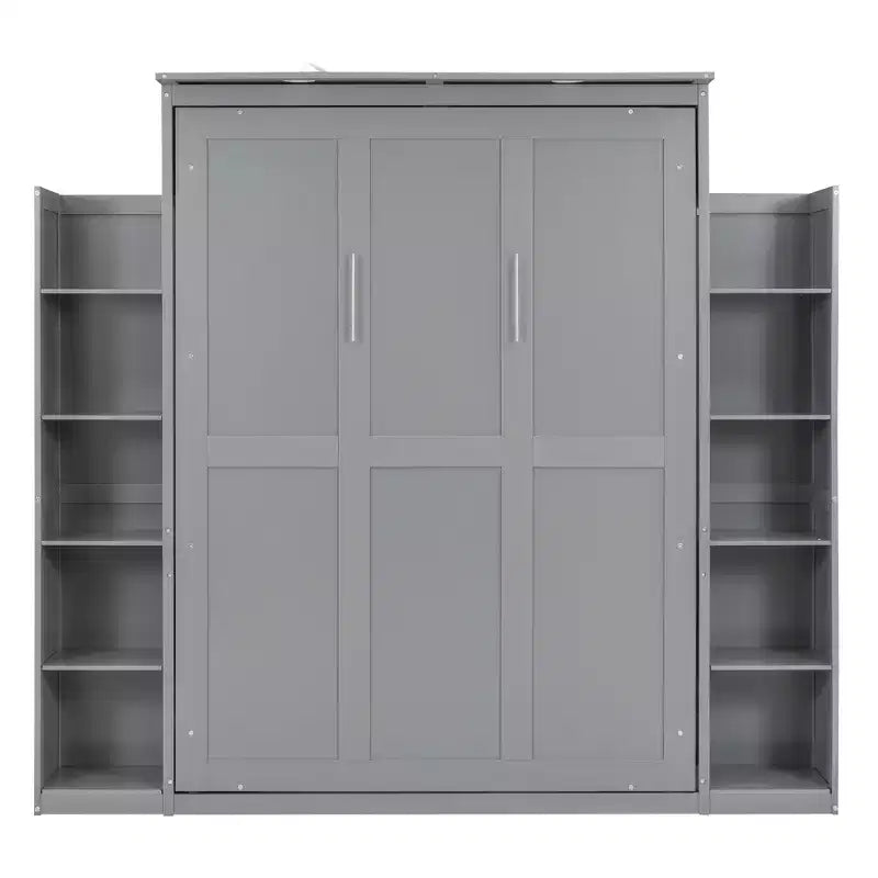 Lit avec étagères de rangement et lumières LED, armoire lit escamotable