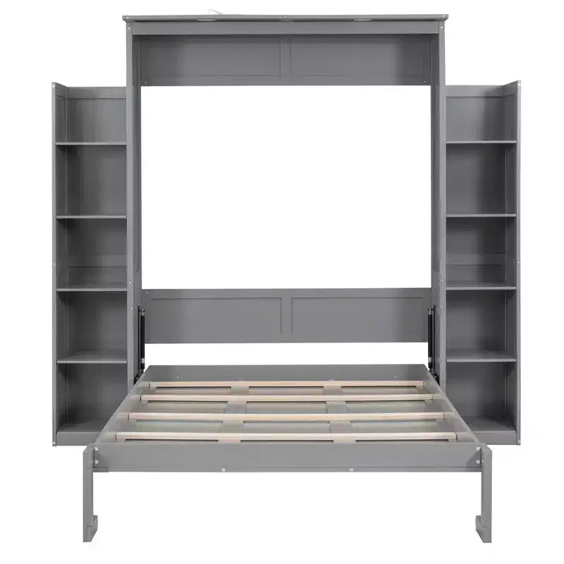 Lit avec étagères de rangement et lumières LED, armoire lit escamotable