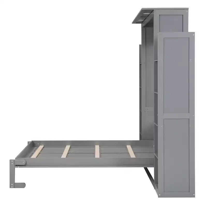 Lit avec étagères de rangement et lumières LED, armoire lit escamotable
