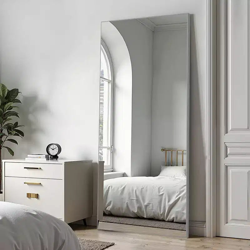 Miroir rectangulaire psyché en alliage d'aluminium à bordure fine, argenté