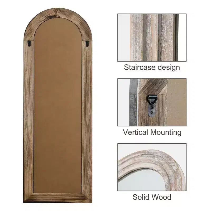 Miroir psyché à arche d'angle droit étagée en bois massif blanc vieilli