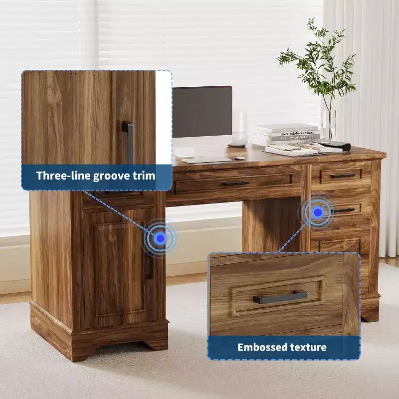 Bureau de direction avec 5 tiroirs et armoire, style ferme pour bureau à domicile
