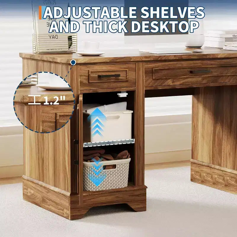 Bureau de direction avec 5 tiroirs et armoire, style ferme pour bureau à domicile