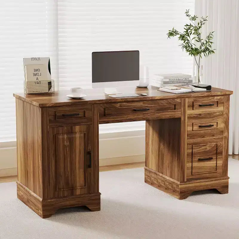Bureau de direction avec 5 tiroirs et armoire, style ferme pour bureau à domicile