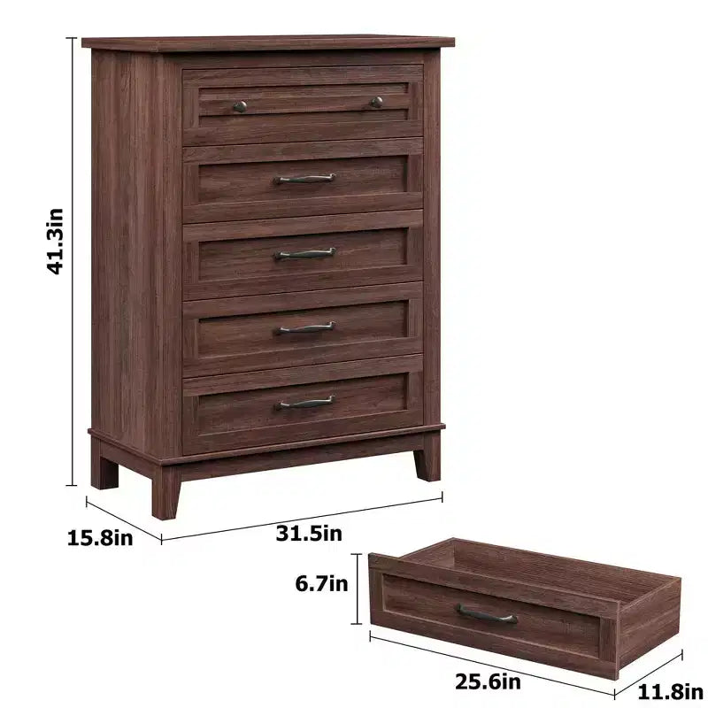 Commode verticale à 5 tiroirs avec rangement, commode de rangement en bois