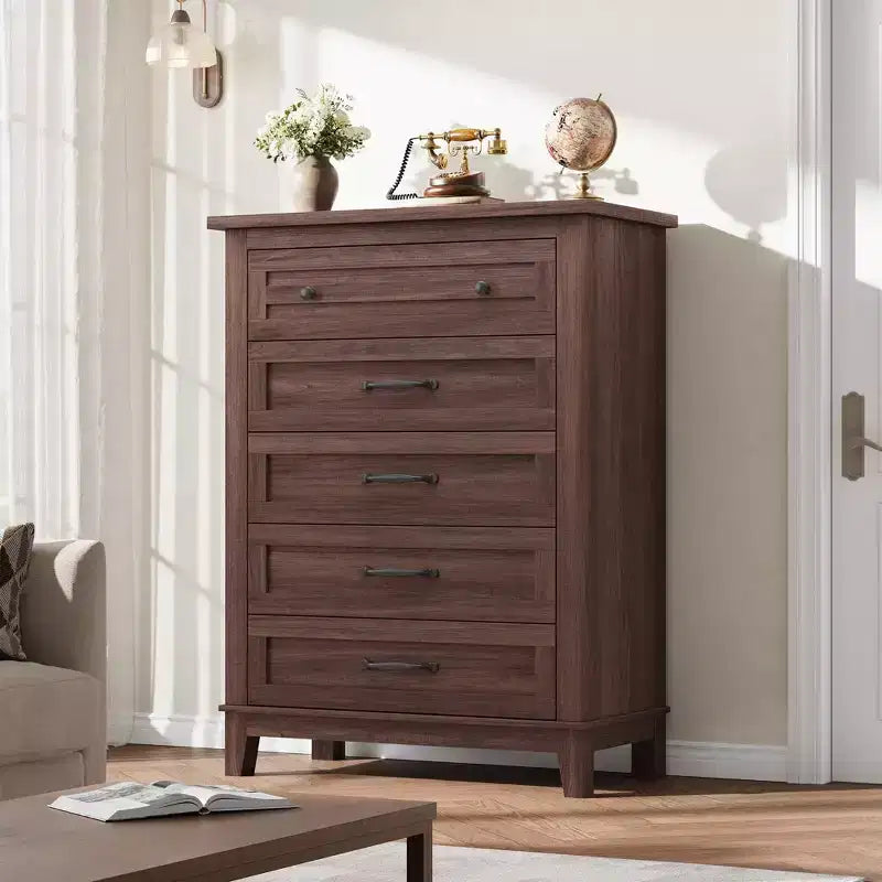 Commode verticale à 5 tiroirs avec rangement, commode de rangement en bois
