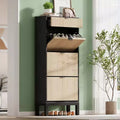 Shoe Storage Cabinet with 3 Flip Drawers and 1 Drawer, Adjustable Shelves and Metal Legs, Space-Saving Narrow Rack Cabinet for Entryway