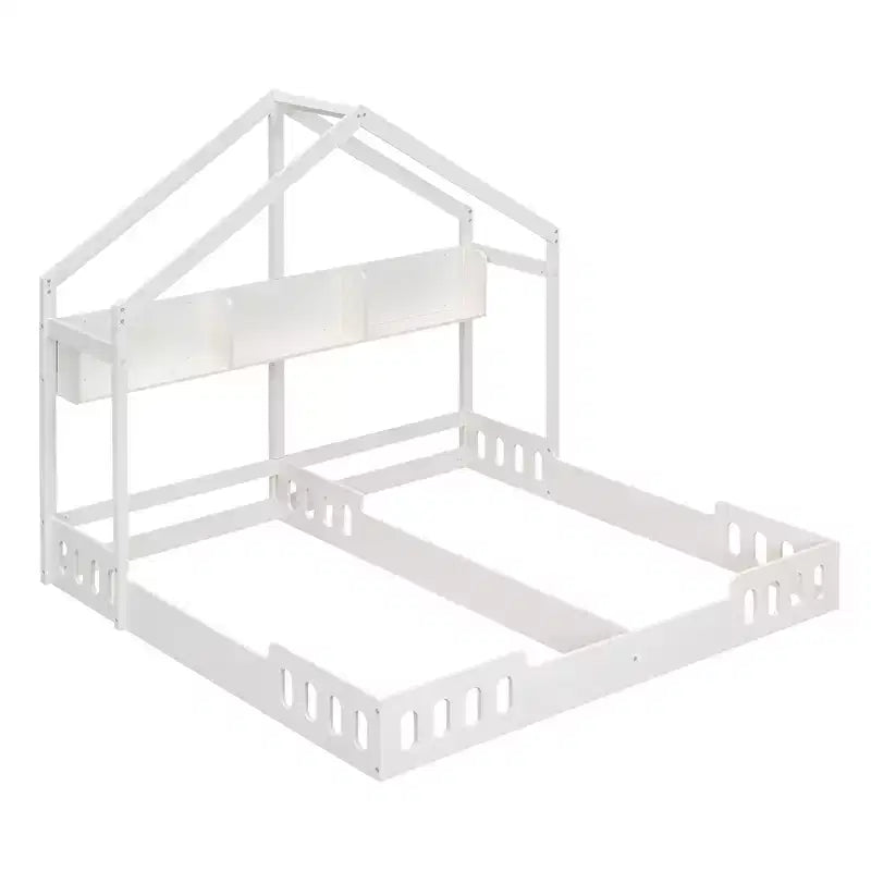 Lit cabane Montessori double, lit plateforme au sol, deux lits partagés