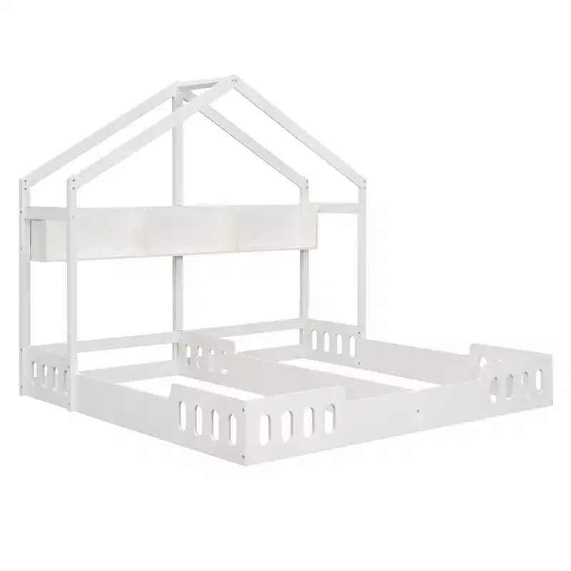Lit cabane Montessori double, lit plateforme au sol, deux lits partagés
