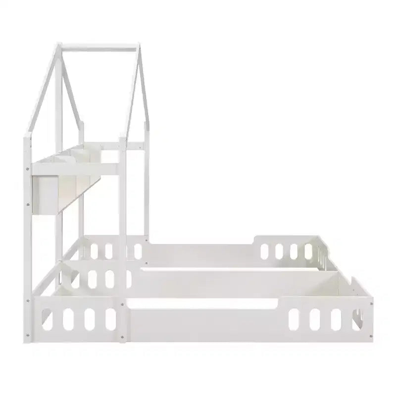 Lit cabane Montessori double, lit plateforme au sol, deux lits partagés