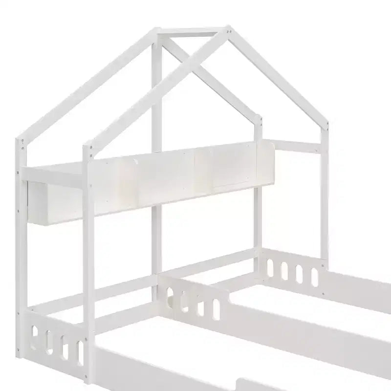 Lit cabane Montessori double, lit plateforme au sol, deux lits partagés