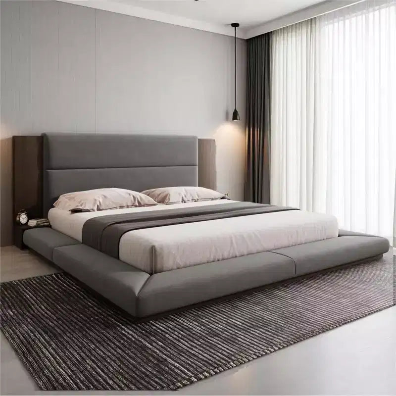 Merax Modern Floor Upholstered Platform Bed with Extended Wood Headboard