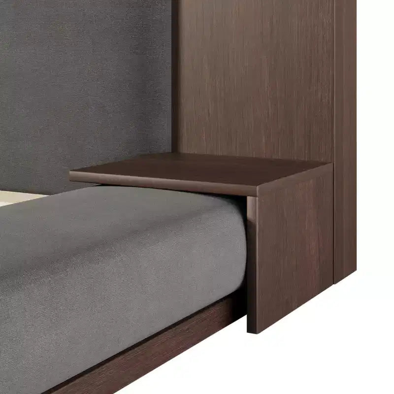 Lit plateforme moderne rembourré avec tête de lit prolongée en bois