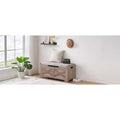 Coffre de rangement en bois style grange avec couvercle relevable, 2 charnières de sécurité, coussin de siège rembourré