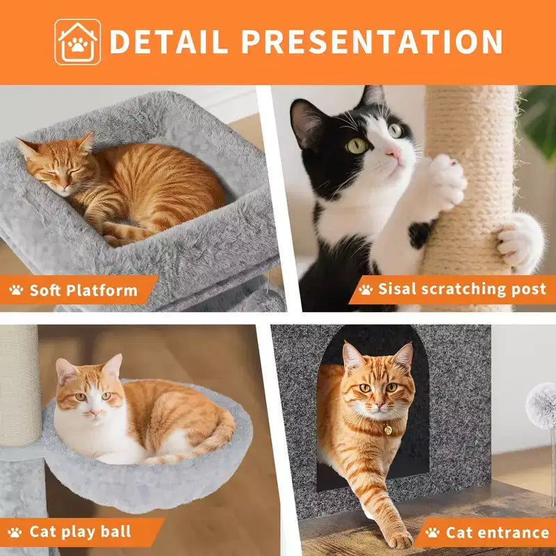 Arbre à chat, Meuble litière – Meuble caché 2-en-1 avec plateformes