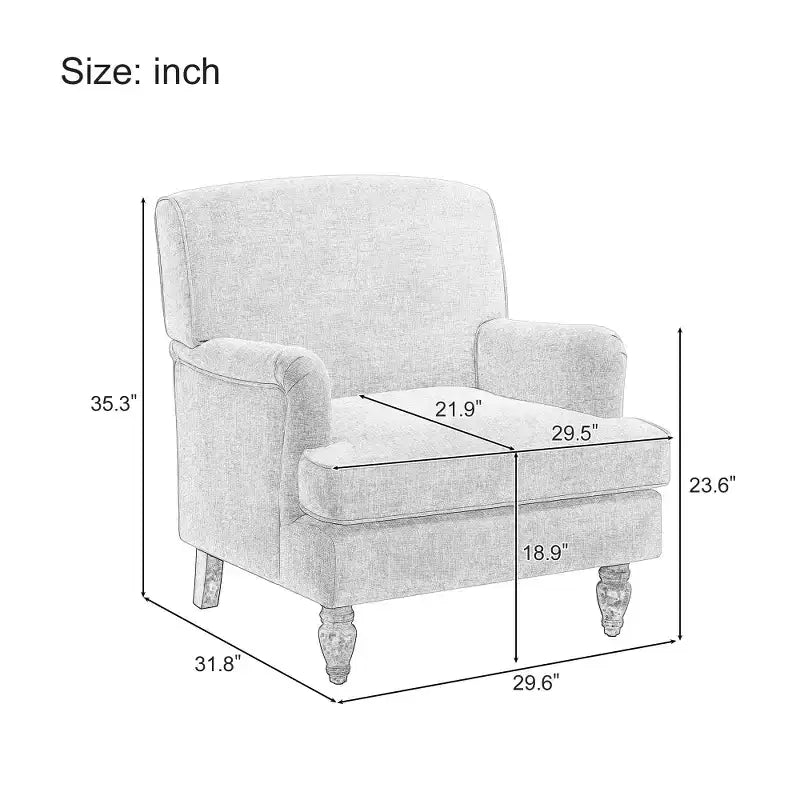 Fauteuil vintage en lin avec accoudoirs tapissés et pieds en bois massif ancien