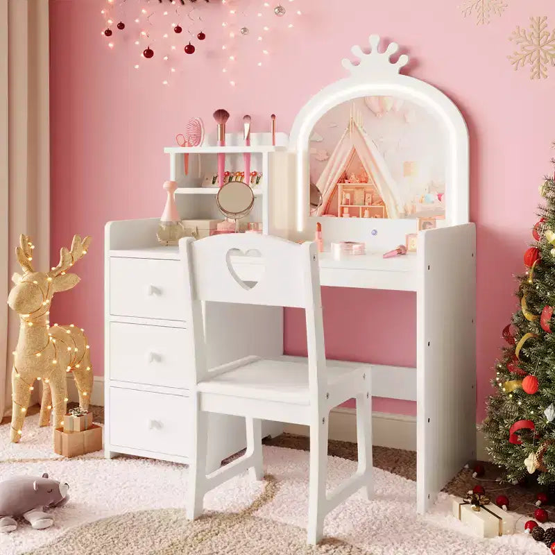 Bureau d'étude pour enfants avec chaise miroir - Bureau de toilette de princesse rose