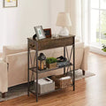 VECELO Vintage Console Side Table with Drawers, Sofa Table with Rectangle Shelves, X-Frame Design, Brown