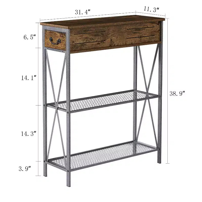 Table console vintage avec tiroirs, Table de canapé avec étagères rectangulaires