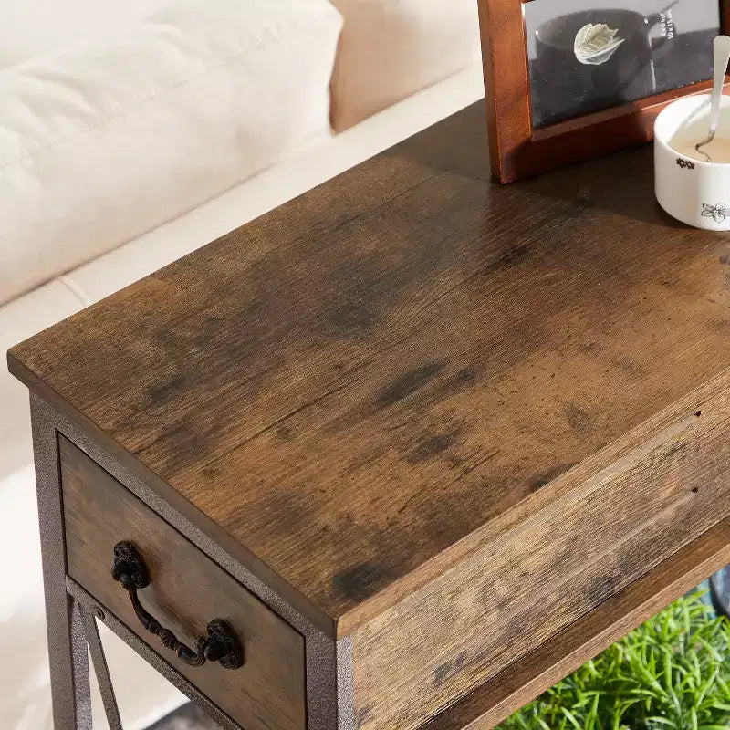 Table console vintage avec tiroirs, Table de canapé avec étagères rectangulaires
