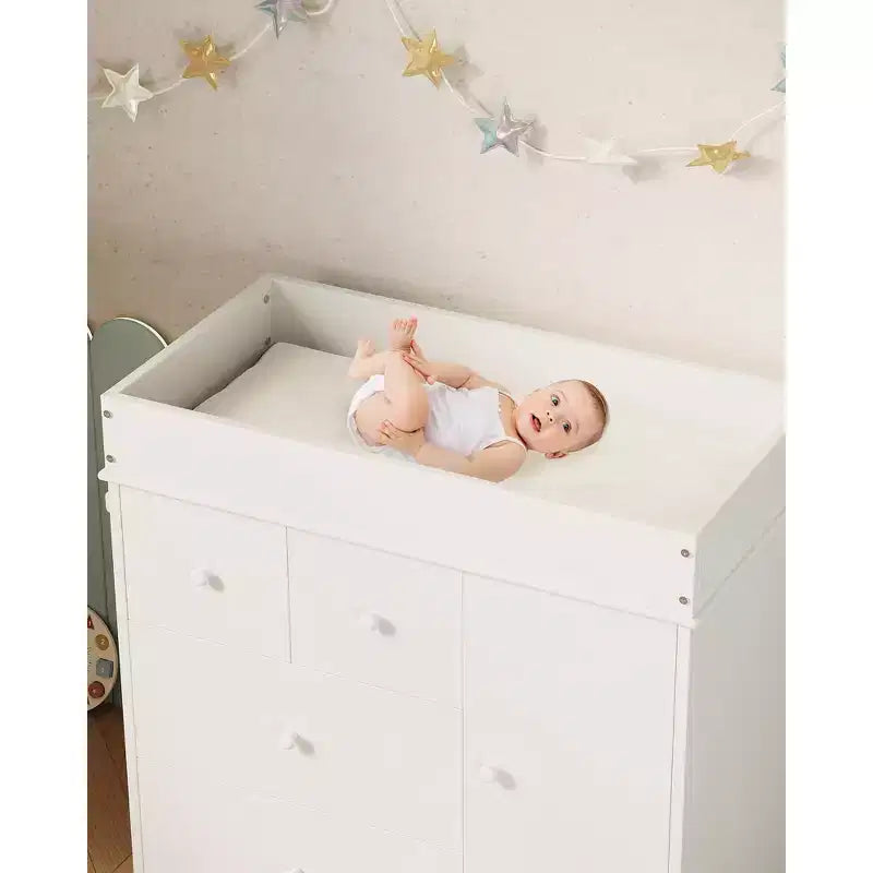 Commode à langer, commode de chambre de bébé avec 3 tiroirs et un placard