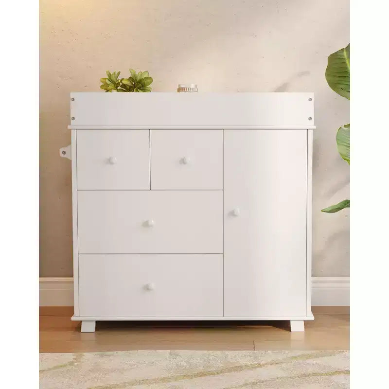 Commode à langer, commode de chambre de bébé avec 3 tiroirs et un placard