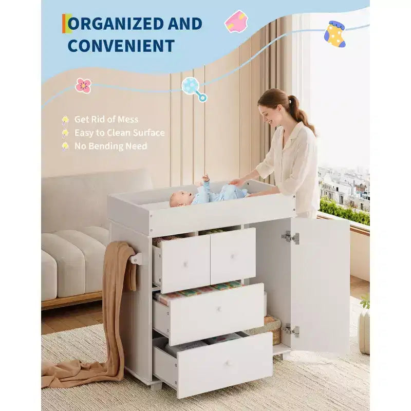 Commode à langer, commode de chambre de bébé avec 3 tiroirs et un placard
