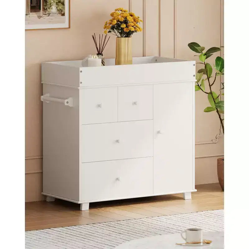 Commode à langer, commode de chambre de bébé avec 3 tiroirs et un placard