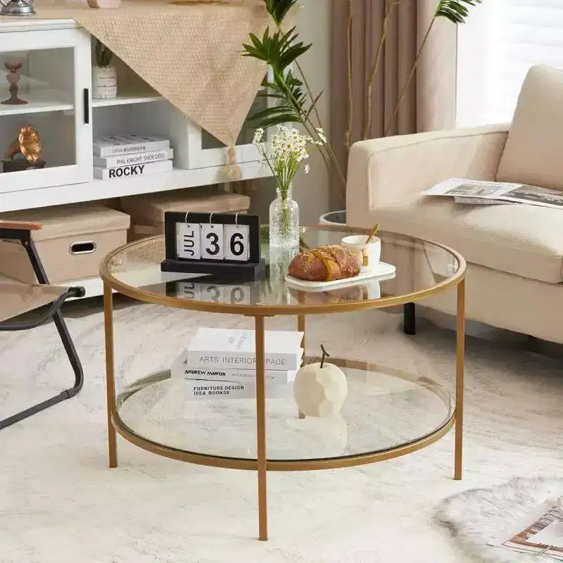 Double Coffee Table Round Glass