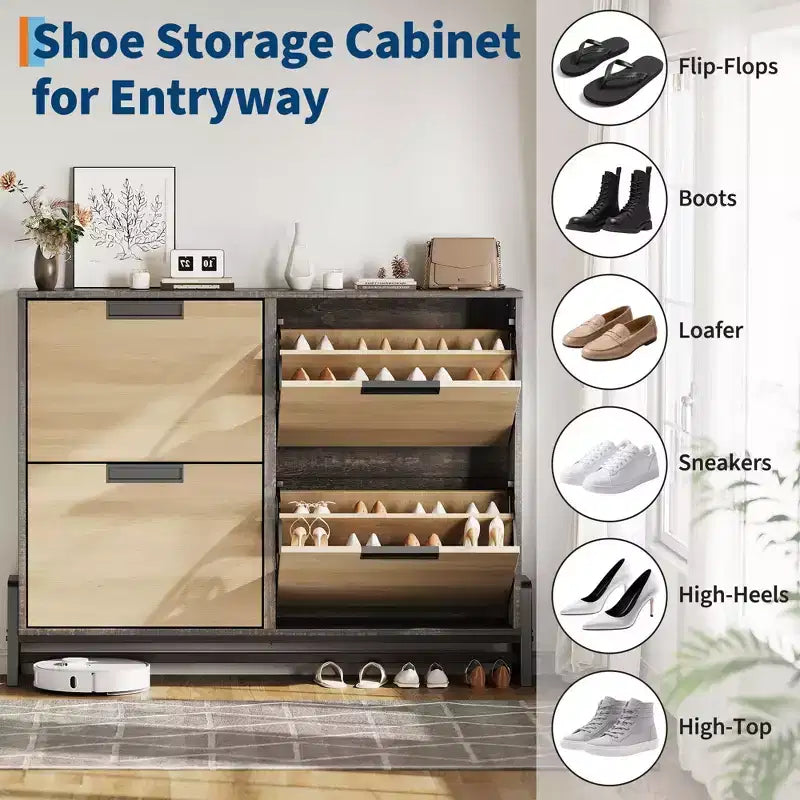 Meuble à chaussures avec 4 tiroirs à abattant, Organisateur de rangement de chaussures autoportant