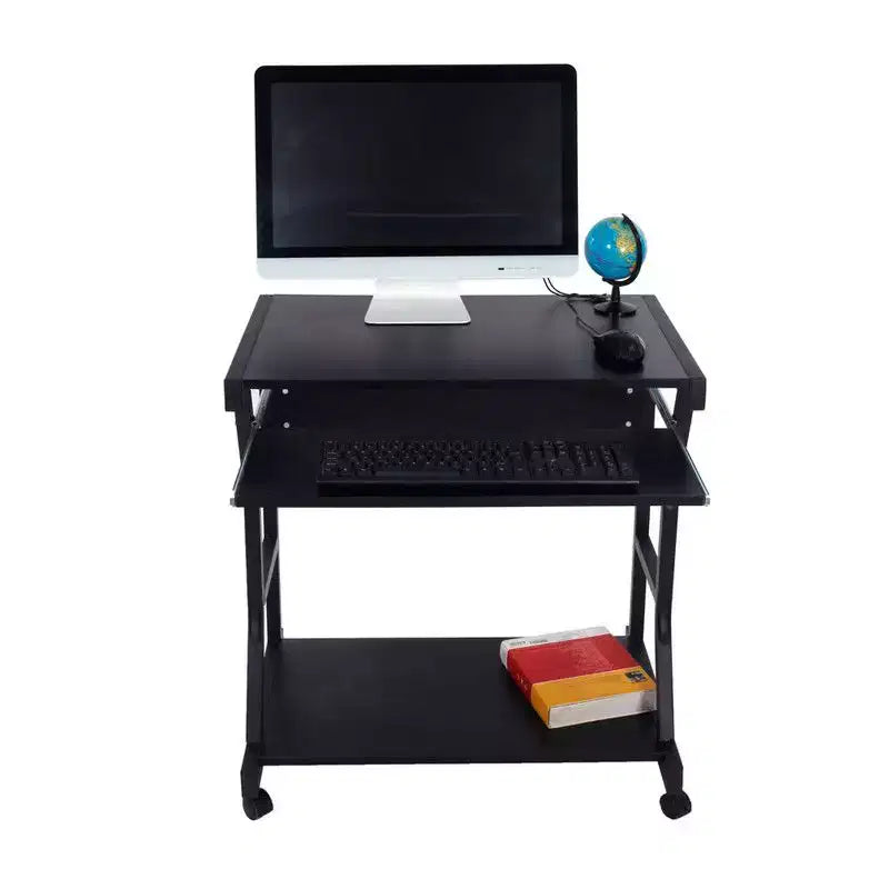 Bureau d'ordinateur mobile à quatre roues noir